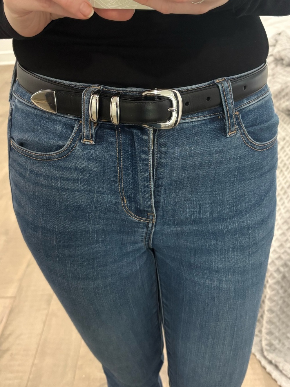 Aritzia legendary solid brass Black Leather Belt with Silver Buckle - Picture 2 of 8